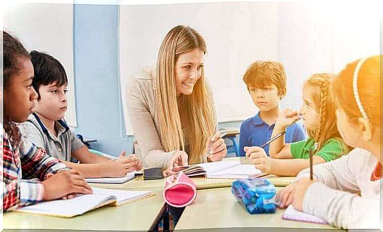 Child education - teacher with students