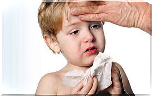 Toddler has a fever and is crying.