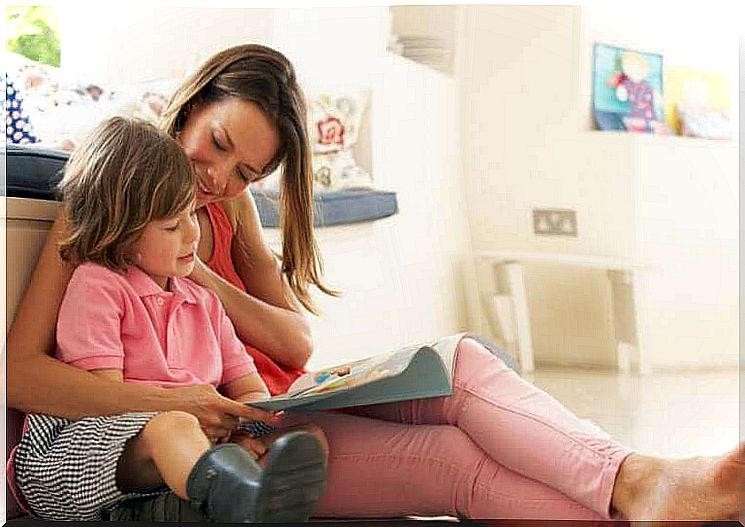 Reading - mother with child and book